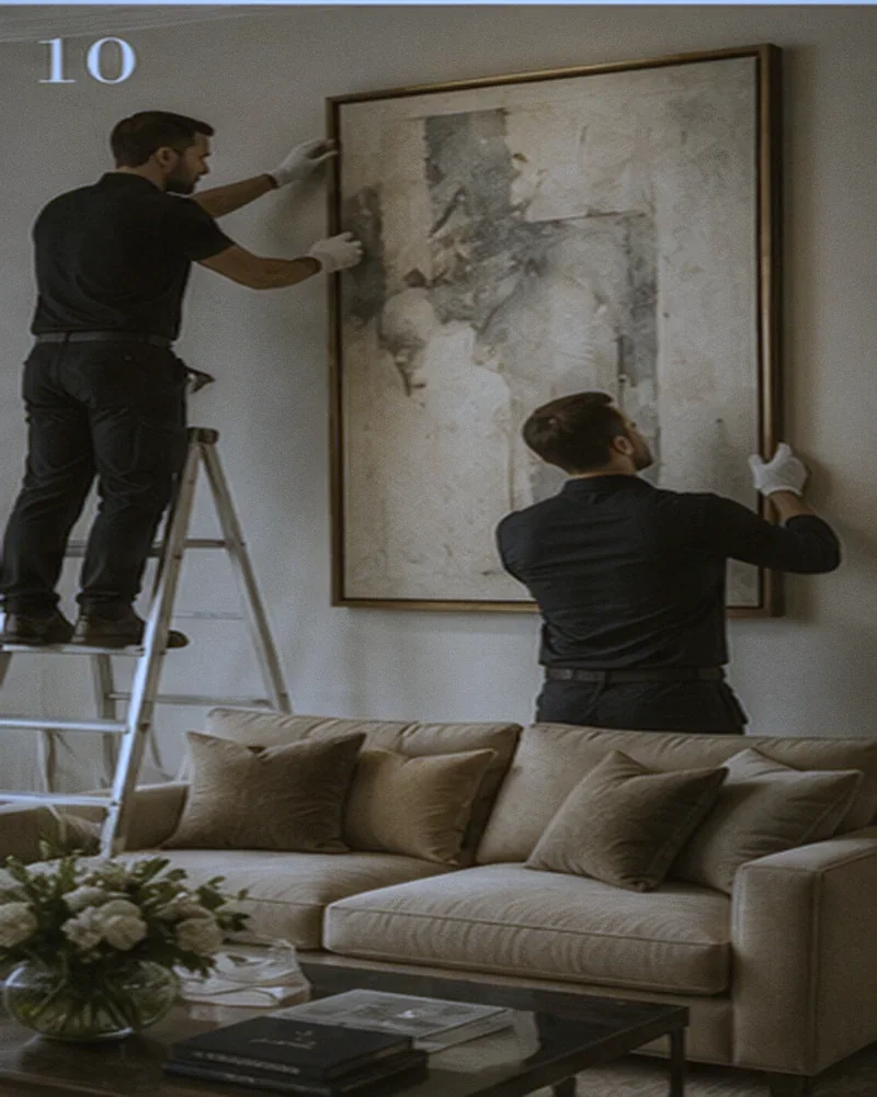 Installation d'une œuvre dans la résidence